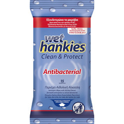 ΜΕΓΑ Wet Hankies Clean & Protect Αντισηπτικά Μαντηλάκια Χεριών 15τμχ