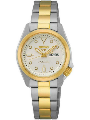 Seiko Γυναικείο Ρολόι Αυτόματο με Ασημί Χρυσό Μεταλλικό Μπρασελέ SRE004K1