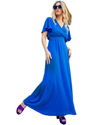 Queen Fashion Maxi Καλοκαιρινό Φόρεμα για Γάμο / Βάπτιση Κρουαζέ Royal Blue 220044