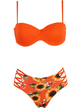 Gsecret Bikini Set Ψηλόμεσο Floral Κοραλί LS2278-23166