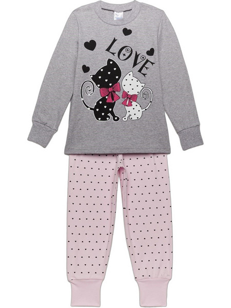 Pretty Baby Love Παιδική Πιτζάμα Βαμβακερή Χειμωνιάτικη Ροζ Γκρι 64881