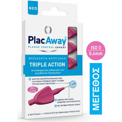 Plac Away Triple Action Μεσοδόντια Βουρτσάκια 0.4mm Ροζ 6τμχ