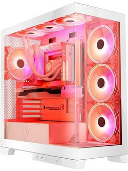 Modecom Volcano Space Apex White Gaming Midi Tower Κουτί Υπολογιστή RGB με Πλαϊνό Παράθυρο