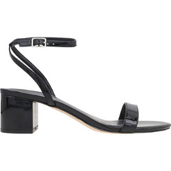 Nine West ALLORA Γυναικεία Πέδιλα Λουστρίνι Μαύρα με Χοντρό Χαμηλό Τακούνι