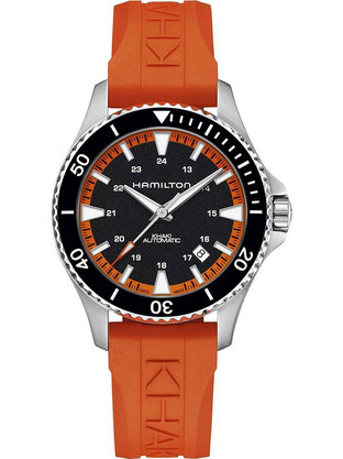 Hamilton Khaki Navy Ανδρικό Ρολόι Αυτόματο με Πορτοκαλί Καουτσούκ Λουράκι H82395331