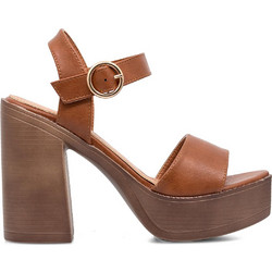 Seven Γυναικεία Πέδιλα Δερμάτινα Ταμπά με Χοντρό Πολύ Ψηλό Τακούνι και Φιάπα S419A6016531