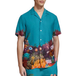 Scotch & Soda Ανδρικό Πουκάμισο Βαμβακερό Φλοράλ Κοντομάνικο Κανονική Γραμμή Πετρόλ 1757187195