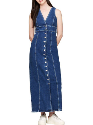 Tommy Hilfiger Maxi Καλοκαιρινό Καθημερινό Φόρεμα Τζιν Μπλε DW0DW18213-1A5