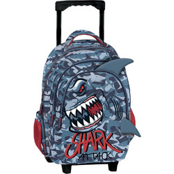 Graffiti Shark Σχολική Τσάντα Τρόλεϊ Δημοτικού Πετρόλ 241252