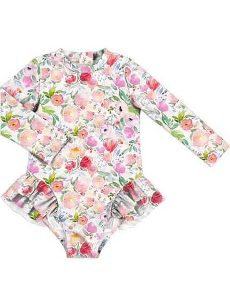 Baby Llama Nude Flowers Αντηλιακό UV Βρεφικό Μαγιό Ολόσωμο για Κορίτσι Λευκό
