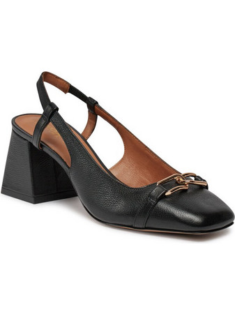 Geox Coronilla Γόβες Slingback Δερμάτινες με Χοντρό Χαμηλό Τακούνι Μαύρες D45D1A00046C9999