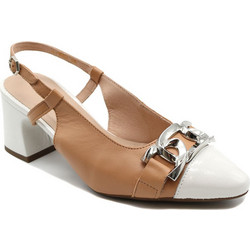 Wonders Γόβες Slingback Δερμάτινες με Χοντρό Χαμηλό Τακούνι Λευκές Ταμπά I-9002