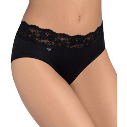 Sloggi Romance Βαμβακερό Ψηλόμεσο Γυναικείο Slip με Δαντέλα Μαύρο 10031896-0004