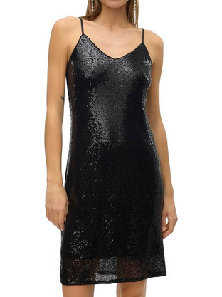Vero Moda Mini Φόρεμα για Γάμο / Βάπτιση με Παγιέτες Μαύρο 10317118