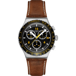 Swatch New Irony Ανδρικό Ρολόι Χρονογράφος με Καφέ Δερμάτινο Λουράκι YVS530