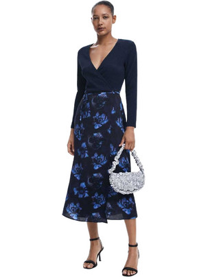 Desigual Midi Βραδινό Φόρεμα Floral Μαύρο 24WWVW37-5001