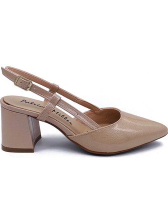 Patricia Miller Charol Γόβες Slingback Λουστρίνι με Χοντρό Χαμηλό Τακούνι Nude 6296F