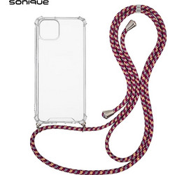 Sonique Strap Back Cover Transparent / Rainbow Burgundy (iPhone 14 Plus)
