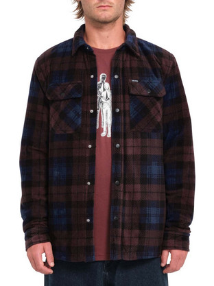 Volcom Bowered Polar Ανδρικό Πουκάμισο Βαμβακερό Καρό Μακρυμάνικο Κανονική Γραμμή Overshirt Καφέ A5832400-MER