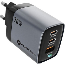 Forcell GaN III VT-37 Φορτιστής χωρίς Καλώδιο με Θύρα USB-A & 2 Θύρες USB-C 70W Quick Charge 4.0 & Power Delivery Grey