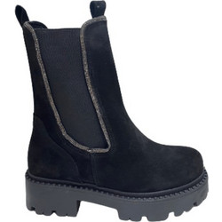 Makis Kotris Γυναικεία Μποτάκια Chelsea Suede Μαύρα με Χοντρό Χαμηλό Τακούνι 12-305