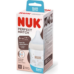 Nuk Perfect Match Γυάλινο Μπιμπερό με Θηλή Σιλικόνης κατά των Κολικών 0+ Μηνών Beige 120ml