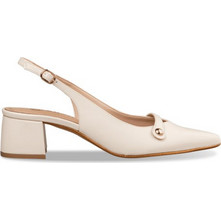 Envie Shoes Γόβες Slingback Δερμάτινες με Χοντρό Χαμηλό Τακούνι Εκρού E02-21741-199