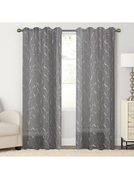 Chios Hellas Κουρτίνα Παραθύρου Floral με Τρουκς 140x260 Lily 35259 Grey