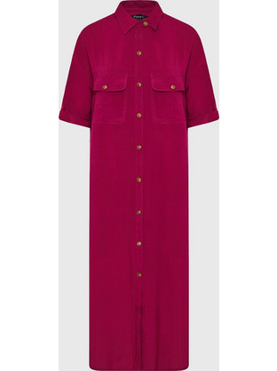 Funky Buddha Midi Καθημερινό Φόρεμα Σεμιζιέ Μεταξωτό Φούξια FBL011-100-13