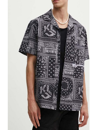 Karl Lagerfeld Ανδρικό Πουκάμισο Εμπριμέ Κοντομάνικο Overshirt Μαύρο 245D1604