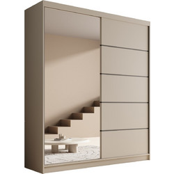 PoliHome Δίφυλλη Ντουλάπα Ρούχων Συρόμενη Shelvia 180 με Καθρέπτη Μπεζ 180x58x215cm 162867999