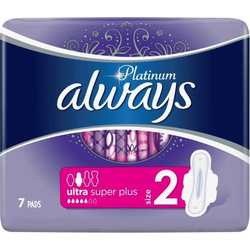 Always Platinum Ultra Super Plus Μέγεθος 2 Σερβιέτες με Φτερά για Αυξημένη Ροή 5 Σταγόνες 7τμχ