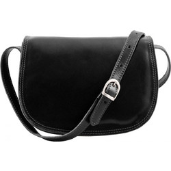 Tuscany Leather Isabella Γυναικεία Τσάντα Χιαστί Δερμάτινη Μαύρη με Στενό Λουρί TL9031