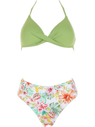 Gsecret Bikini Set Ψηλόμεσο Floral Πράσινο Πολύχρωμο M10946-33258