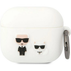 Karl Lagerfeld Karl & Choupette Θήκη Σιλικόνης με Γάντζο για Apple AirPods 3 Λευκή