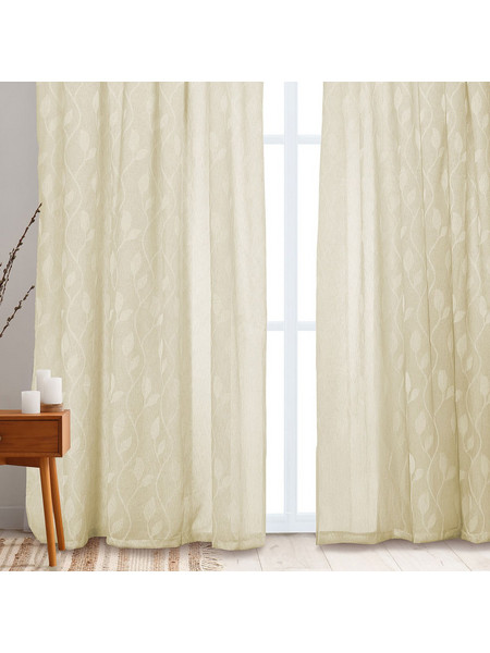 WhiteEgg Κουρτίνα Παραθύρου Floral με Τρέσα 270x280 K0189-4 Ecru