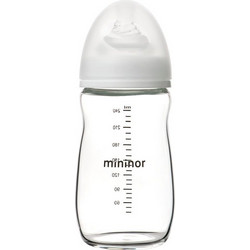 Mininor Γυάλινο Μπιμπερό με Θηλή Σιλικόνης 2+ Μηνών Transparent 240ml