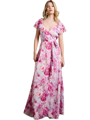 Desiree Maxi Καλοκαιρινό Φόρεμα για Γάμο / Βάπτιση Floral Κρουαζέ Ροζ 08.42053