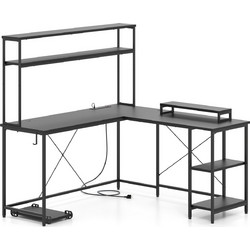 Costway Γωνιακό Gaming Γραφείο Ξύλινο με Βιβλιοθήκη 145x145x147cm CB10592DE-DK