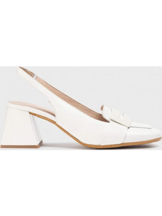 Wonders Γόβες Slingback Δερμάτινες με Χοντρό Χαμηλό Τακούνι Εκρού H-6312