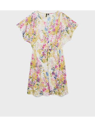 Vero Moda Mini Καλοκαιρινό Καθημερινό Φόρεμα Floral Εκρού 10323626