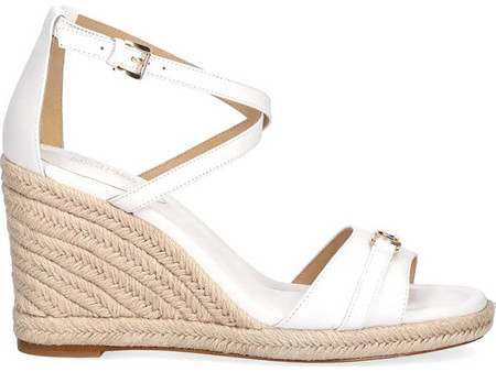 Michael Kors Mandy Καλοκαιρινές Γυναικείες Πλατφόρμες Ψηλές Δερμάτινες Λευκές 40R5MAMS2L-085