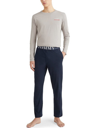 Tommy Hilfiger Χειμωνιάτικες Ανδρικές Πιτζάμες Βαμβακερές Γκρι Navy Μπλε UM0UM02434-0WK