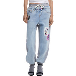 Desigual Minnie Γυναικείο Τζιν Παντελόνι Relaxed Εφαρμογή Γαλάζιο Γκρι 25SWDD72-5007