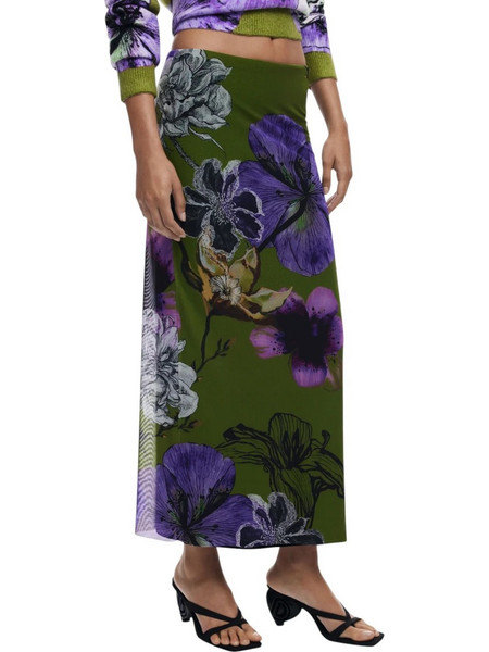 Desigual Μίντι Φούστα Υφασμάτινη Floral Πράσινη Μωβ 25WWFK03-4010