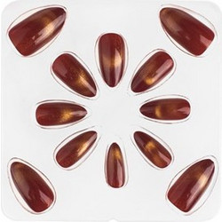Μπορντό Cat Eye Almond Tips Νυχιών με Κόλλα 12τμχ