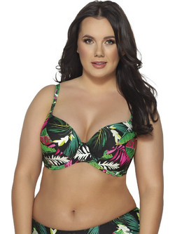 Ava Bikini Top με Ενίσχυση Floral Μαύρο Πράσινο 202