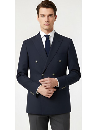 Guy Laroche Χειμερινό Ανδρικό Σακάκι Σταυρωτό Υφασμάτινο με Κανονική Εφαρμογή Navy Μπλε GLES13103-10757E
