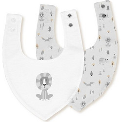 Interbaby Fox Σετ Σαλιάρες Μπαντάνα Υφασμάτινες με Κουμπί Λευκή Γκρι 2τμχ