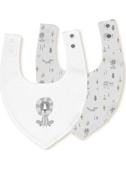Interbaby Fox Σετ Σαλιάρες Μπαντάνα Υφασμάτινες με Κουμπί Λευκή Γκρι 2τμχ